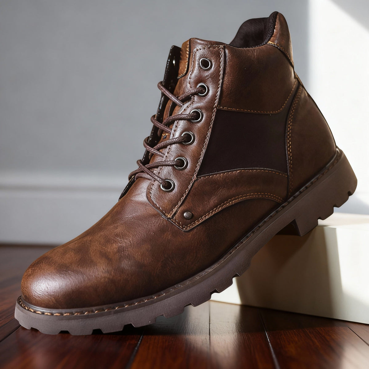 Work boots with reinforced panels and padded interior - Brown