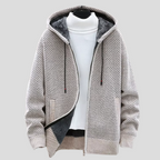 Zip Hoodie Textured Knit Fleece Lined - Beige