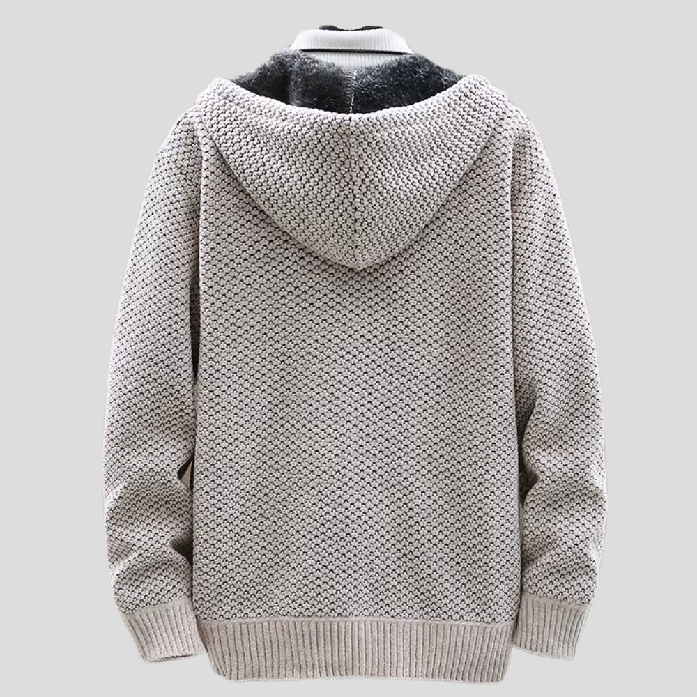 Zip Hoodie Textured Knit Fleece Lined